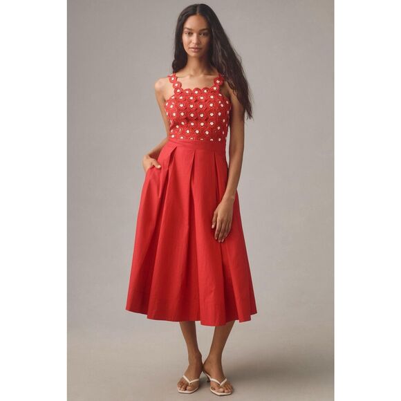 NWT Anthropologie Maeve Crochet Halter Poplin Midi Dress Size 10